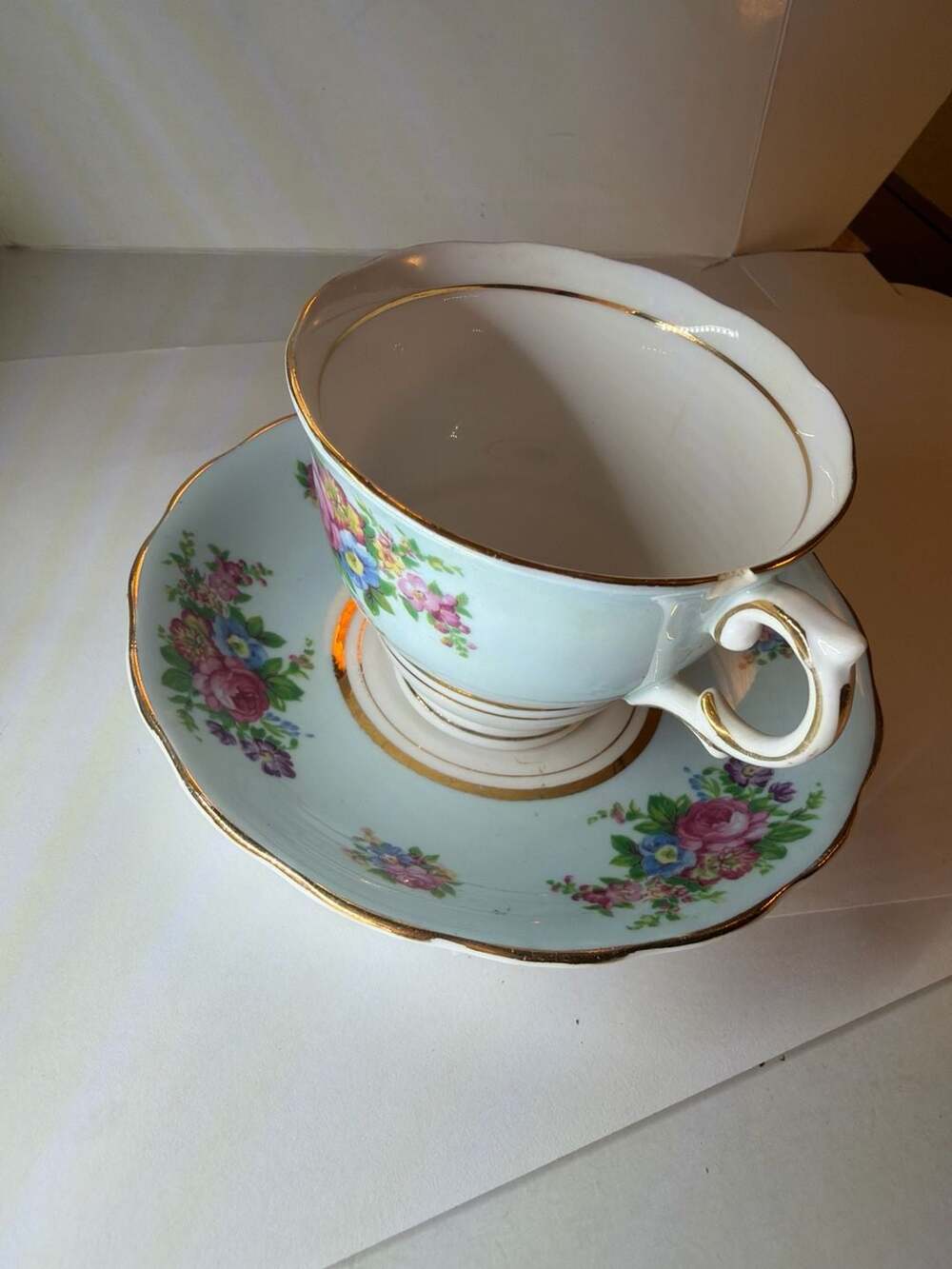 Colclough Bone China Teacup and Saucer Set Pattern 6703 Blue Floral - Picture 7 of 7